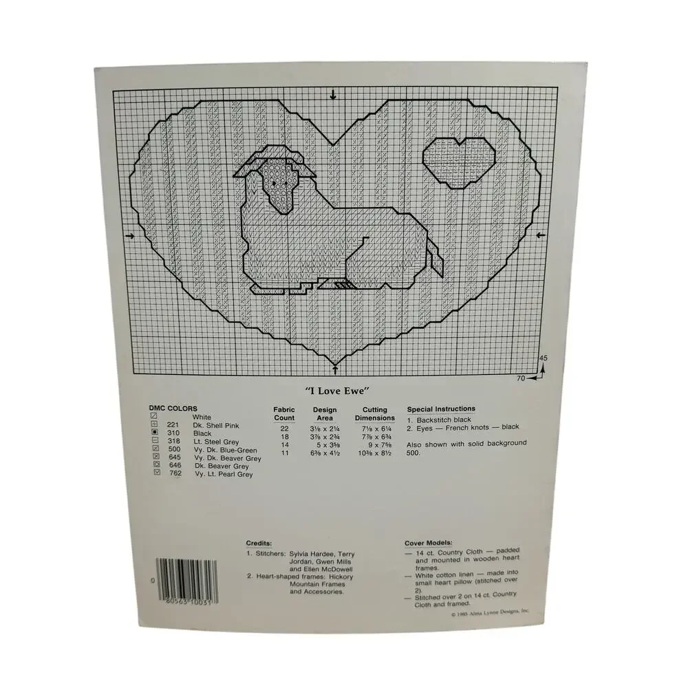Vintage ALMA LYNNE DESIGNS Love-Stitched Hearts Counted Cross Stitch Pattern 80s